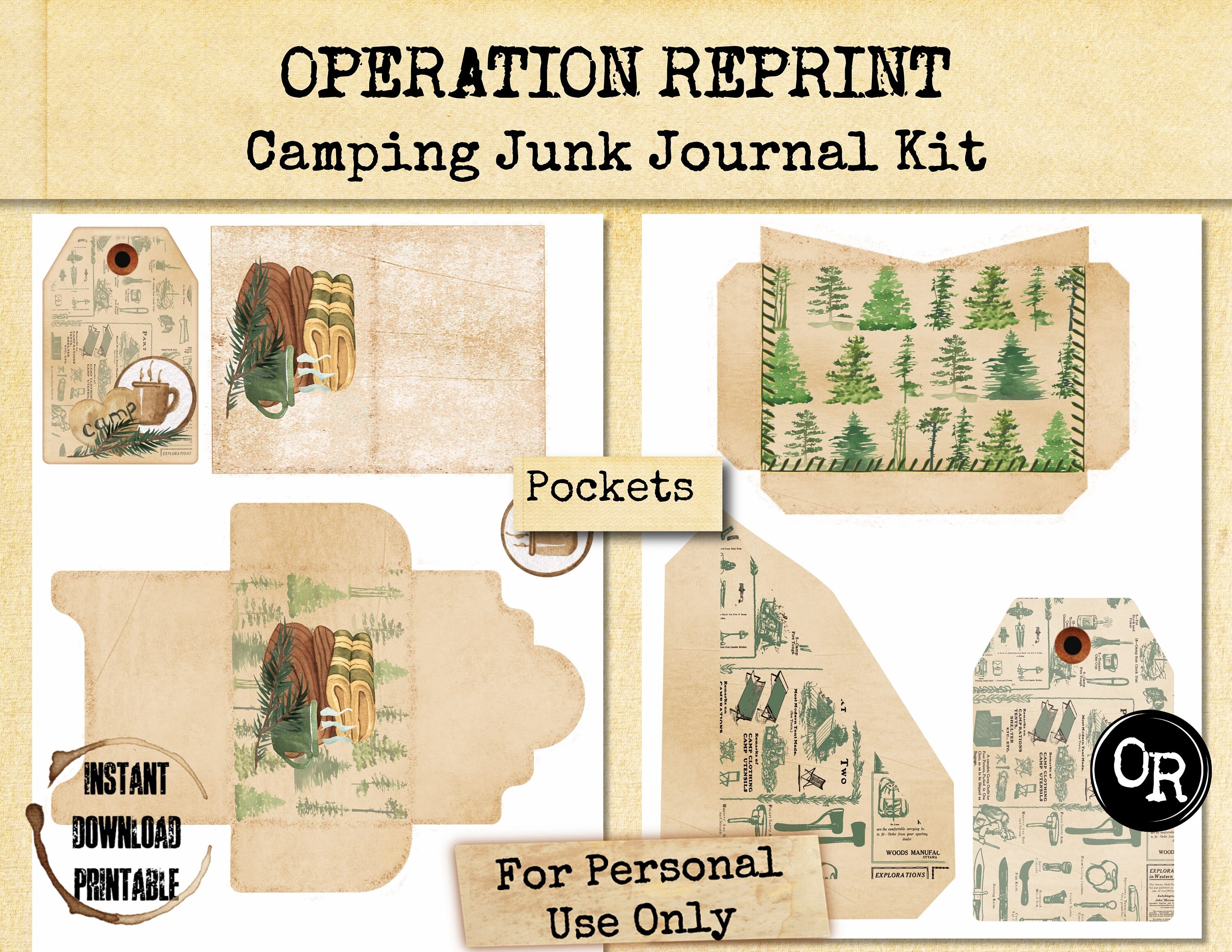 Camping Junk Journal Kit Collage Paper Embellishment and | Etsy