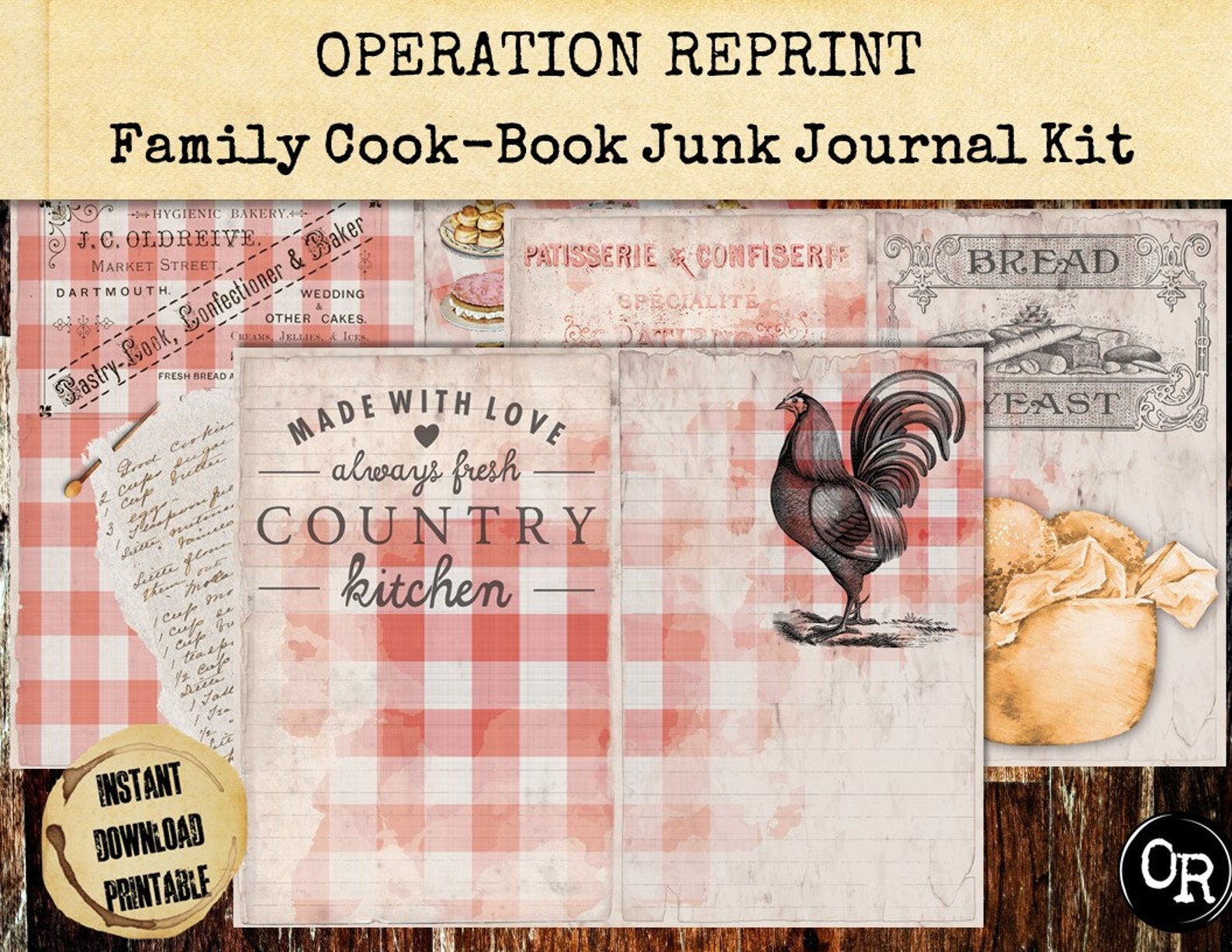 Family Cookbook Junk Journal Kit 32 Pages of Vintage Collage Etsy