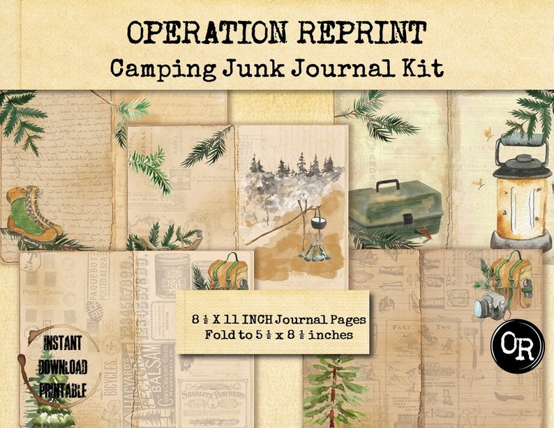 Camping Junk Journal Kit Collage Paper Embellishment and - Etsy