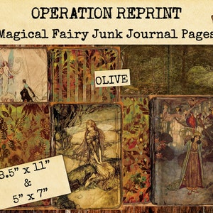 Olive Green Fairy Junk Journal Pages, Magical Enchanted Faerie, Tattered Old Fae Materials JPEG Digital Download Imprimable
