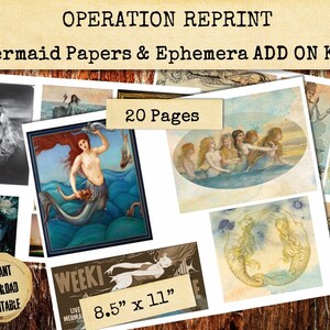Meerjungfrau Junk Journal ADD ON, Vintage Grungy Sea-Maid Sirene, Jpeg und PDF Digital Download Printable