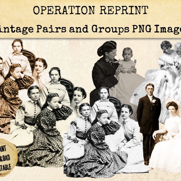 Vintage People Photographs Fussy Cut Ephemera Digital Download Groups and Pairs Printable Sepia Black White