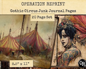 Gothic Circus Junk Journal Pages, 20 Pages Dark Diary Theme, PDF and JPEG Digital Download Pintable's