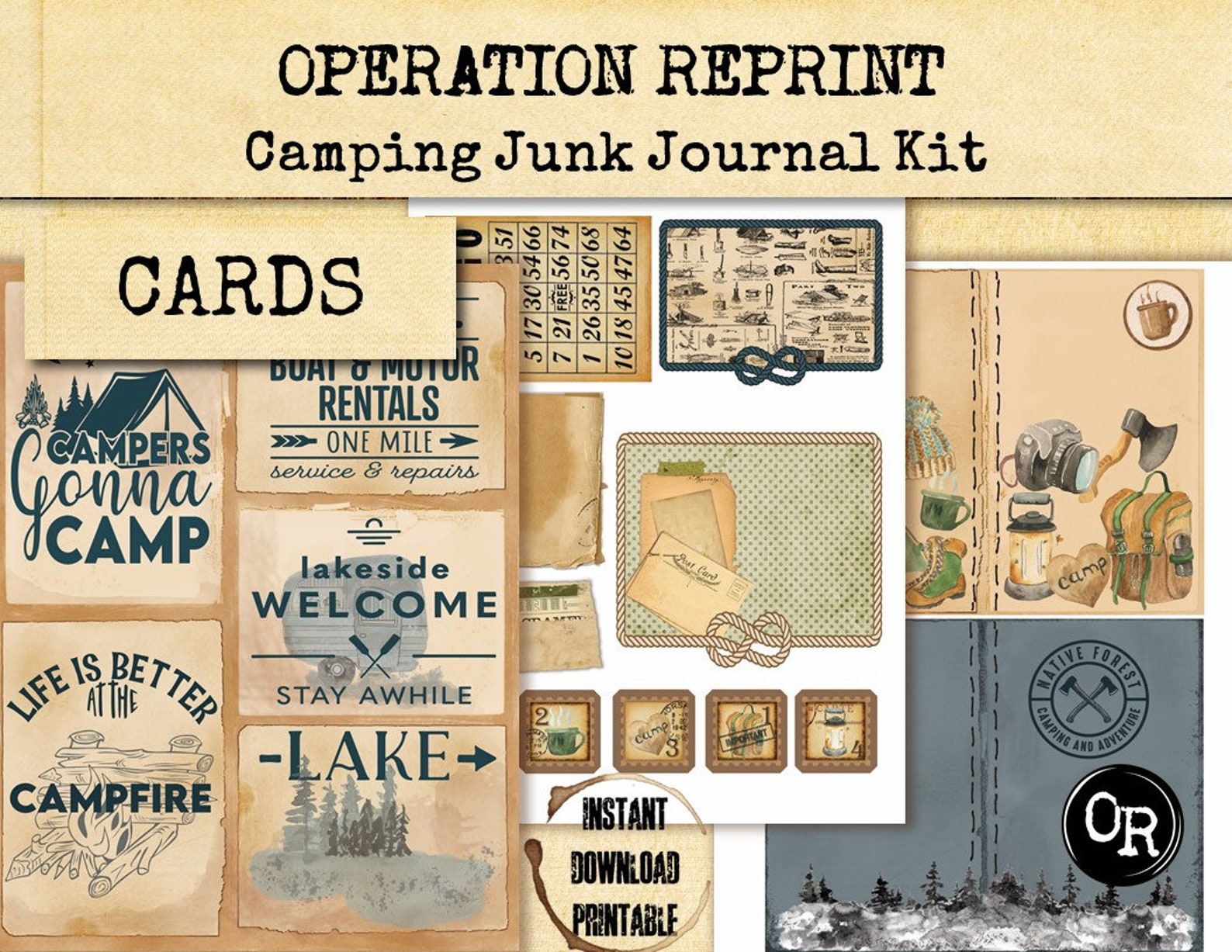 Camping Junk Journal Kit Collage Paper Embellishment and Ephemera Pack ...