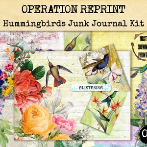 Junk Journal Kit Hummingbirds, Ephemera Pack, Hummers, Digital Papers, Printable PDF Downloads