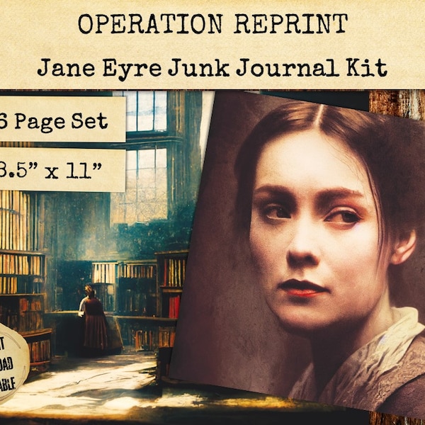 Jane Eyre Book Lover Junk Journal Kit, 33 Pages Dark Academia, Gothic Library Paper and Ephemera Printable Digital Download PDF and Jpeg