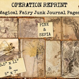 Rose sépia fée Junk Journal Pages, fée enchantée magique, vieux matériaux Fae en lambeaux JPEG téléchargement numérique imprimable