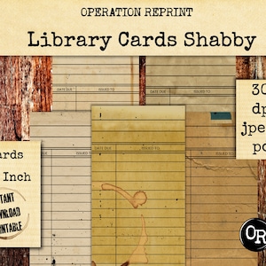 Shabby Library Cards Aged Vintage Style Digi Kit Junk Journal Embellishment, Printable JPG & PDF Downloads