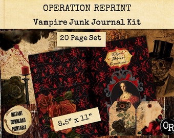 Vampire Junk Journal Kit 20 Pages, Gothic Grunge, PDF and JPEG Digital Download Printables