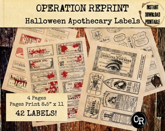 Halloween Apothecary Labels Vintage Sepia JPEG Digital Download Printable