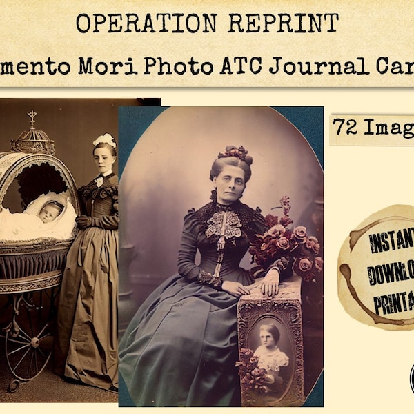 Victorian Gothic Mourning Ephemera, 72 Sepia Photographs, Undertaker, Macabre, Death, JPEG & PDF Download Printable