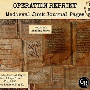 Strony dziennika ze średniowiecznych śmieci, starożytny papier efemeryczny, dziennik fantasy, pliki PDF i JPEG do pobrania w wersji cyfrowej