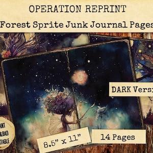 Dark Forest Sprite Junk Journal 14 Pages of Fantasy Woodland Papers, Midnight Colors, Printable Digital Download PDF and Jpeg