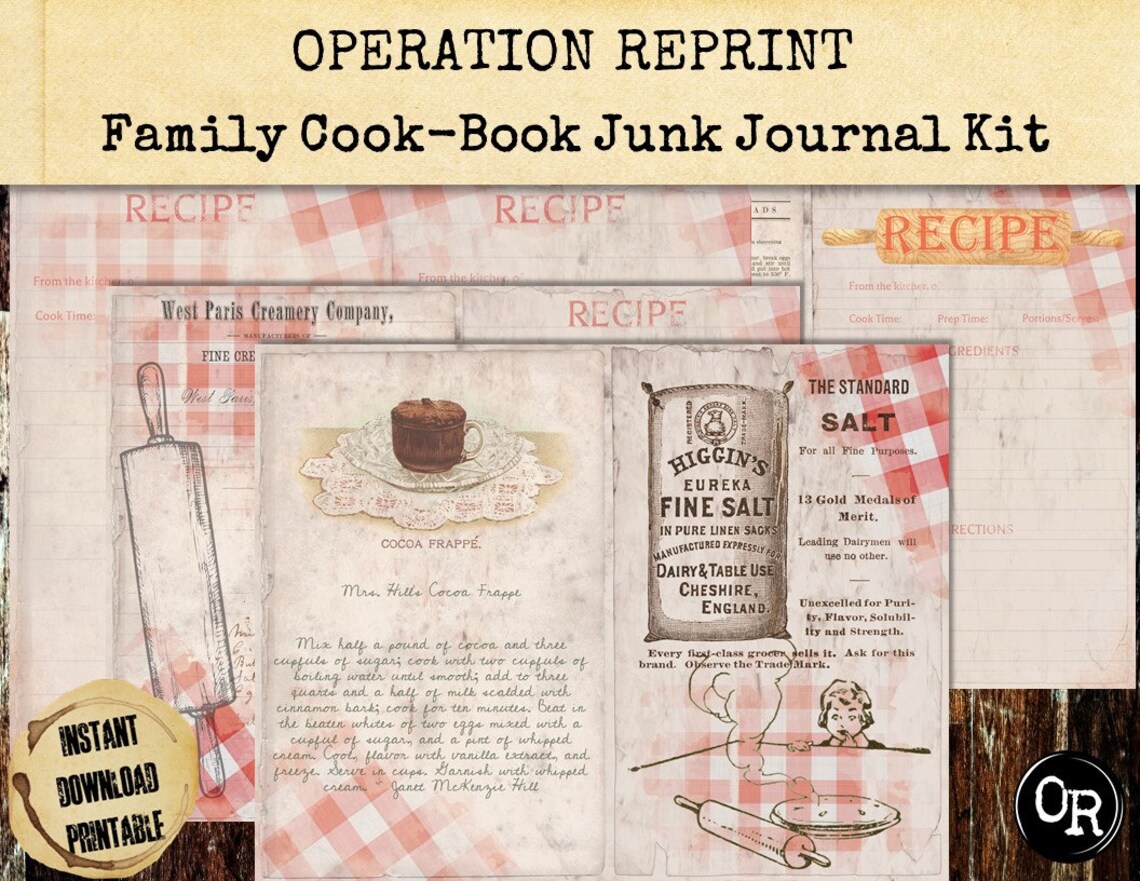 Family Cookbook Junk Journal Kit 32 Pages of Vintage Collage Etsy