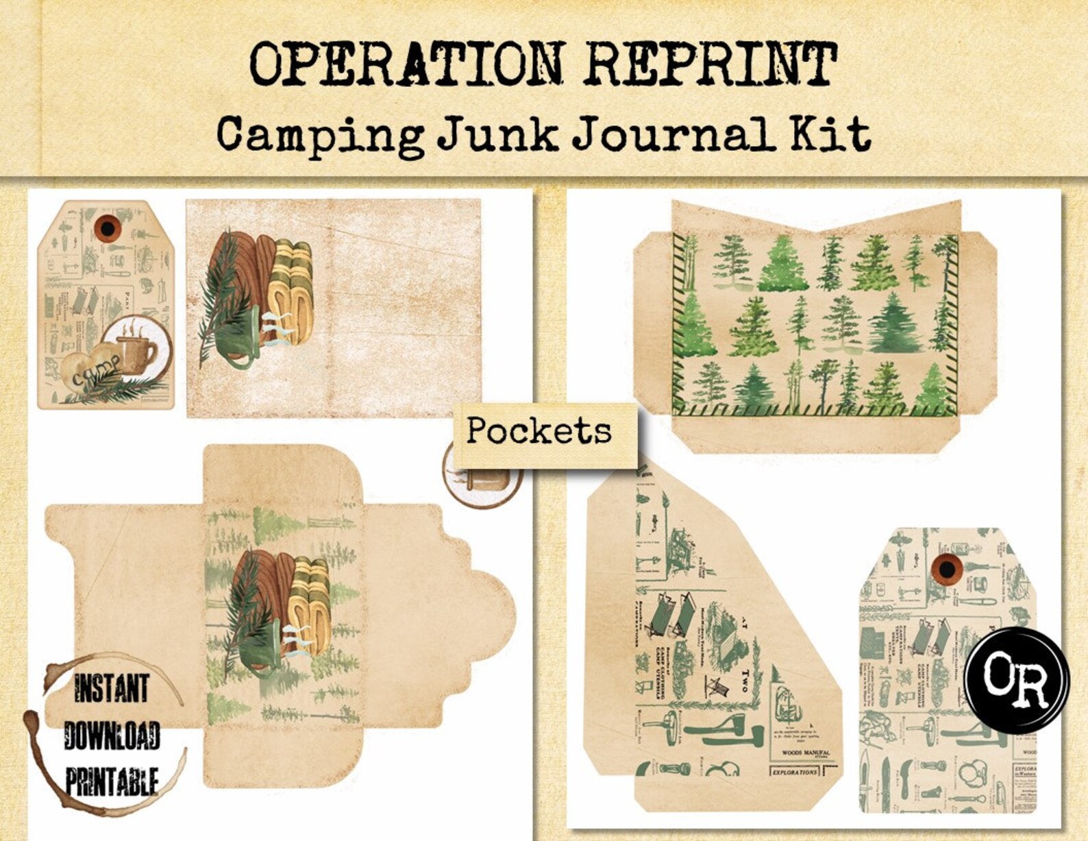 Camping Junk Journal Kit Collage Paper Embellishment and Ephemera Pack ...