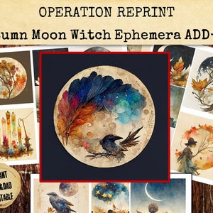 Autumn Moon Witch Junk Journal ADD-ON Ephemera, Witchy Lunar Witchcore Cards, Witchcraft Fall Colors, Printable Digital Download PDF & Jpeg