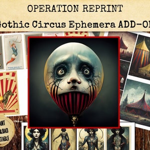 Gothic Circus Junk Journal ADD-ON Ephemera, Grungy Carnival Fussy Cuts Afdrukbare digitale download PDF & Jpeg