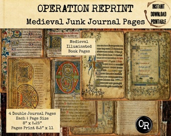 Medieval Junk Journal Pages, Illuminated Ephemera Paper, Fantasy Diary, PDF and JPEG Digital Download Printables