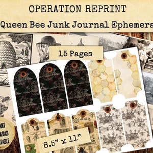 Queen Bee Vintage Victoriaanse ongewenste dagboekpagina's, imker, bijenteelt, JPEG en PDF digitale download afdrukbaar