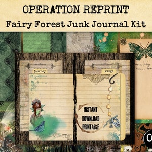 Junk Journal Kit Forest Fairy, Collage Sheet, Butterfly Digital Papers, Printable Digital Download PDF and Jpeg