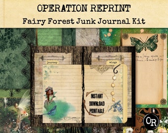 Junk Journal Kit Forest Fairy, Collage Sheet, Butterfly Digital Papers, Printable Digital Download PDF and Jpeg