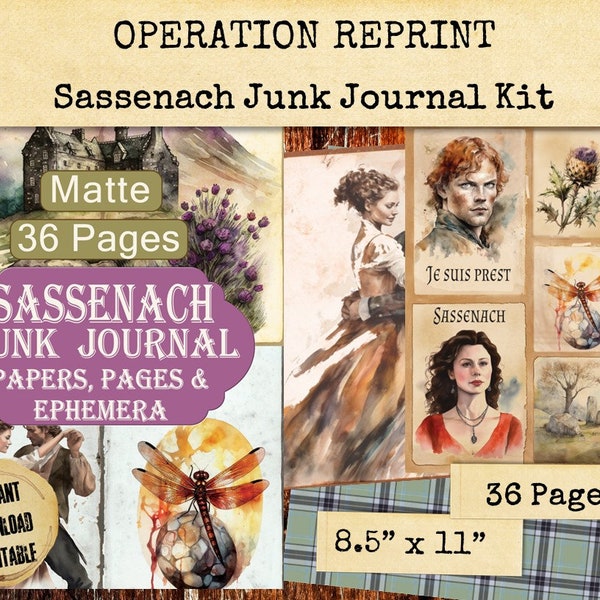 Sassenach Scotland Junk Journal Kit 36 Farmhouse Pages of Vintage Paper, Embellishment, Ephemera. Printable Digital Download PDF and Jpeg