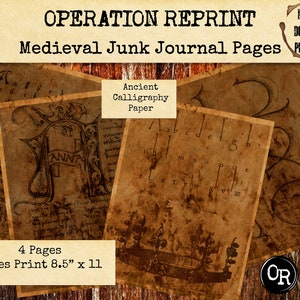 Ancient Junk Journal Pages,  Medieval Ephemera Paper, Fantasy Diary, PDF and JPEG Digital Download Printables