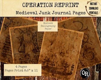 Ancient Junk Journal Pages,  Medieval Ephemera Paper, Fantasy Diary, PDF and JPEG Digital Download Printables
