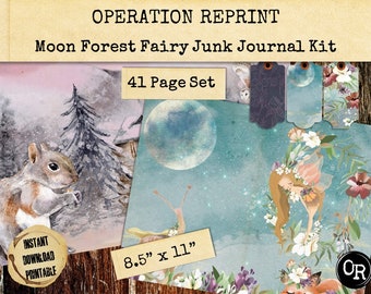 Moon Forest Fairy Junk Journal Kit, 41 Pages and Ephemera, Printable Digital Download PDF and Jpeg