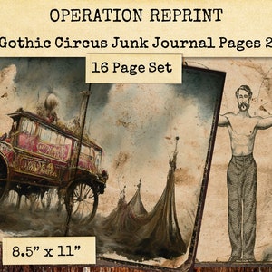 Dziennik Gothic Circus Junk, 16 stron i papier, część 2 Motyw Dark Diary, PDF i JPEG do pobrania w formacie cyfrowym Pintable's