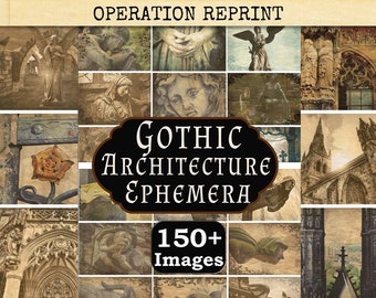 Gothic Ephemera, Architecture Gargoyles Garden Angel Statues Dark Diary Theme, PDF and JPEG Digital Download Printables