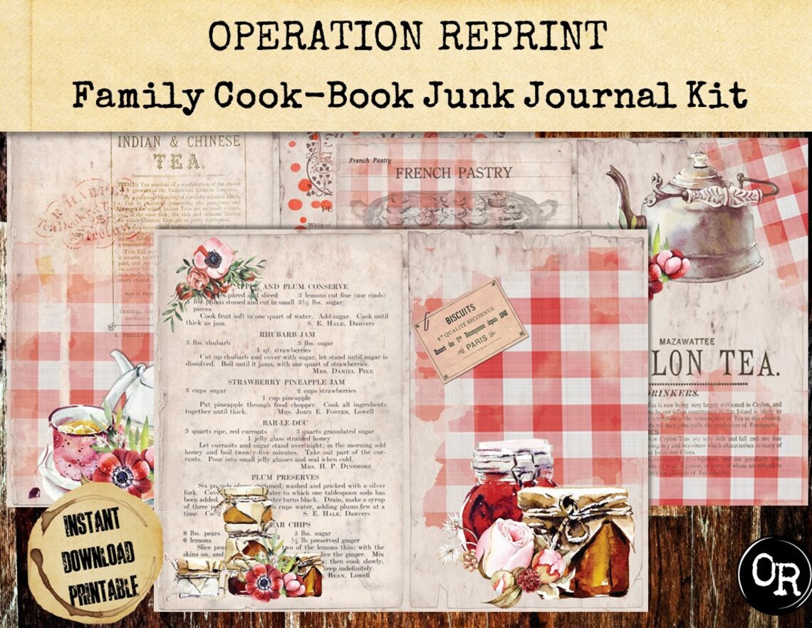 Family Cookbook Junk Journal Kit 32 Pages of Vintage Collage Etsy