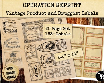 Vintage 183 Apothecary Pharmacy and French Labels, Sepia, Digital Download Printable