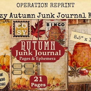 Cozy Autumn Junk Journal Kit 21 Pages of Collage and Journaling Paper, Ephemera. Printable Digital Download PDF and Jpeg