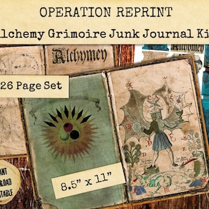 Grimoire Alchemy 26 páginas Junk Journal Kit, tons Grunge Sépia, PDF e JPEG para download digital para impressão
