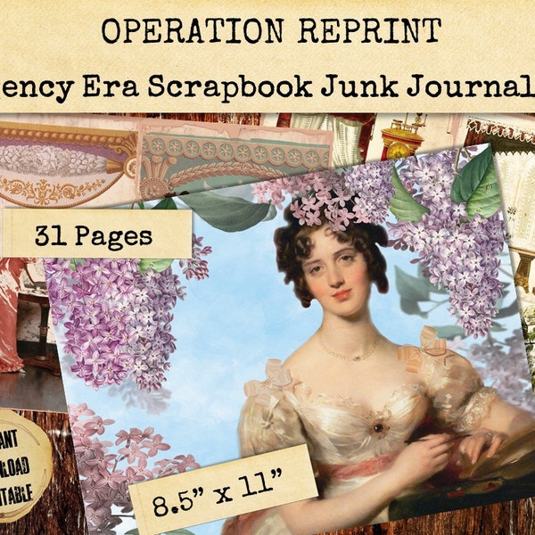 Victorian Junk Journal Kit Jane Austen Regency Era Fashion, 31 Pages, Collage, Paper and Ephemera Digital Printable PDF and Jpeg