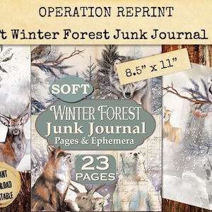 Soft Winter Forest Junk Journal Kit. 23 Pages Journaling, Ephemera, Collage Papers Printable Digital Download PDF and Jpeg