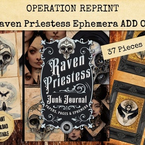 Raven Priestess Junk Journal Ephemera ADD ON, Gothic Grunge Dark Arts Witchcraft, Witchy Wicca Coven PDF and Jpeg Digital Download Printable