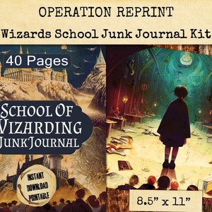 Wizards School Junk Journal Kit 40 pagina's met magie, PDF en JPEG digitale downloadprintables
