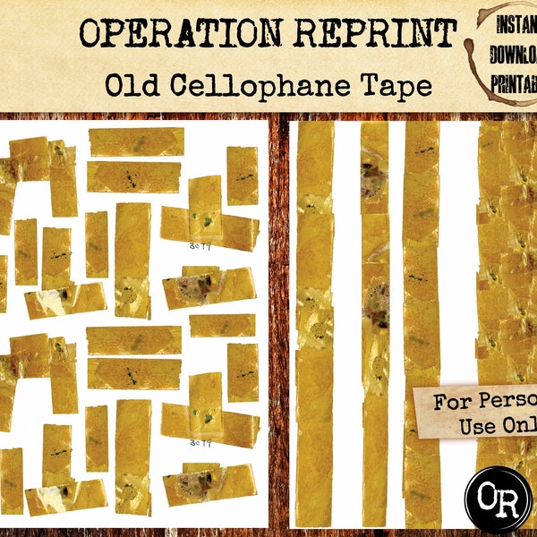 Vintage Tape Grungy Old Stained Yellow Cellophane Printable JPG Downloads