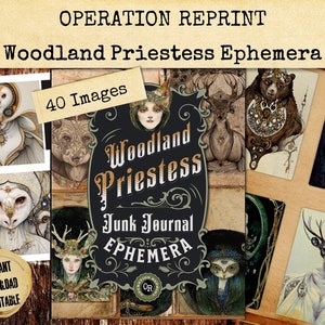 Woodland Priestess Junk Journal Ephemera, 40 Grimoire-afbeeldingen, PDF en JPEG digitale download afdrukbaar