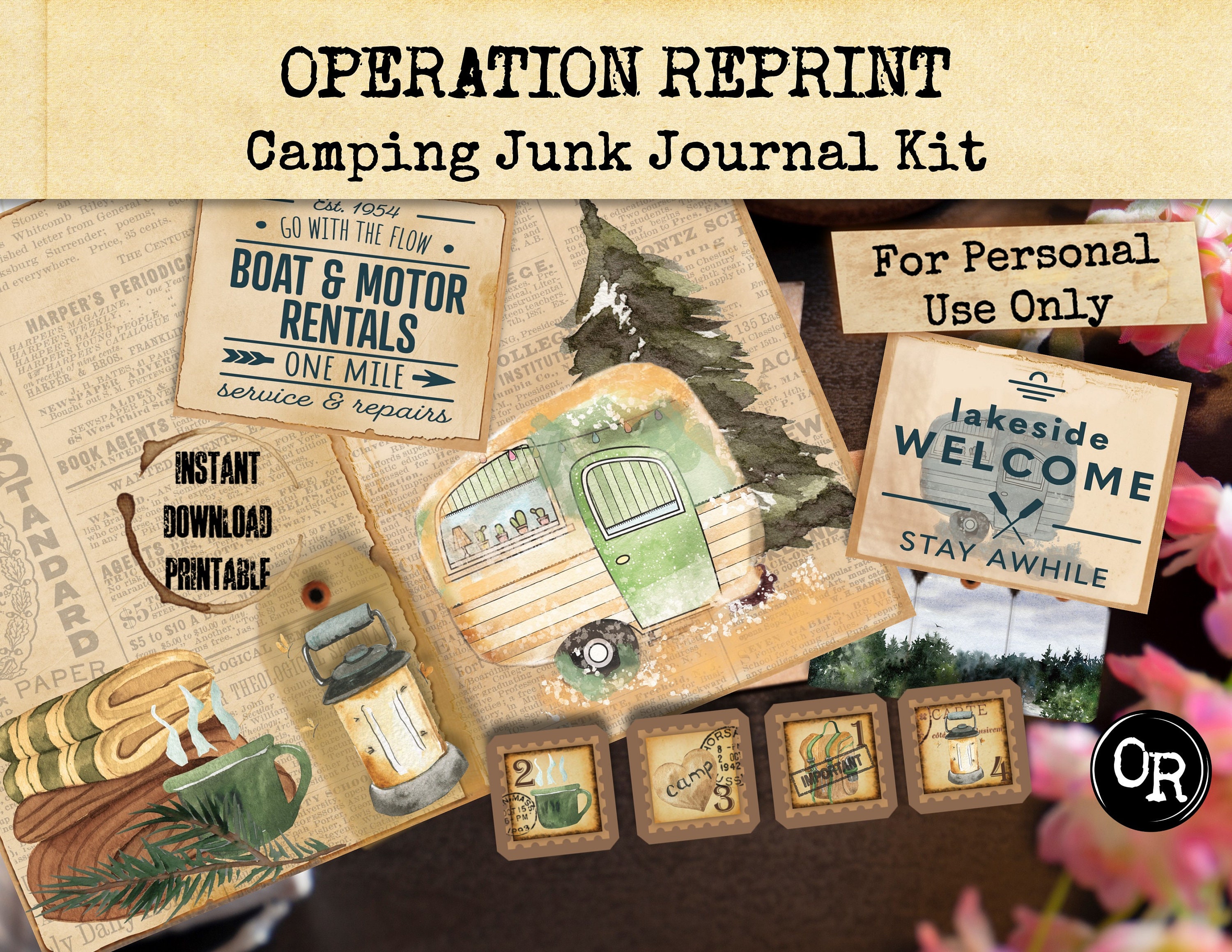 Camping Junk Journal Kit Collage Paper Embellishment and | Etsy