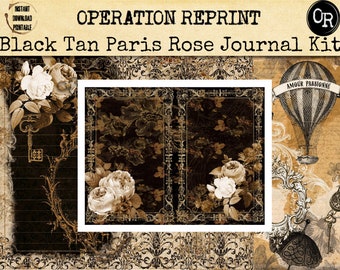 Black Tan Paris Rose Junk Journal Kit Collage Paper Embellishment and Ephemera Pack Printable PDF Downloads