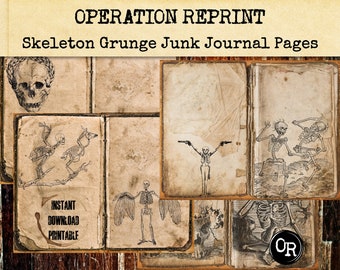 Halloween Skeleton Junk Journal Pages, Grunge Distressed Printable Digital Downloads