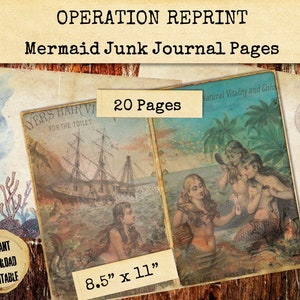Meerjungfrau Junk Journal Seiten, Vintage Grungy Sea-Maid Sirene, JPEG und PDF Digital Download Printable