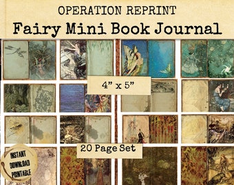 Mini Book Fairy Junk Journal Pages, 4 x 5 Inches Magical Enchanted Faerie Images From Arthur Rackham JPEG and PDF Digital Printable