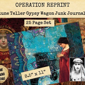 Kit de diario basura de Fortune Teller Gypsy Wagon, 25 páginas de páginas de collage gitano romaní y material efímero. Descarga digital imprimible PDF y Jpeg
