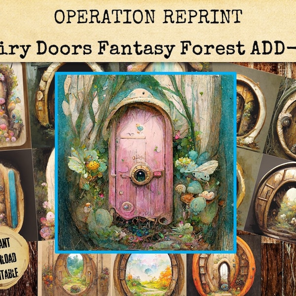 Fantasy Forest Fairy House Doors, 74 Images ADD ON Junk Journal Kit Printable Digital Download PDF and Jpeg