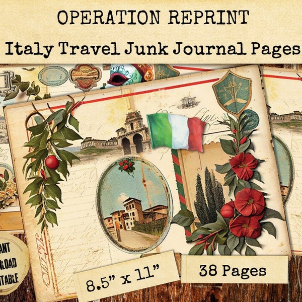 Italy Travel Aesthetic Junk Journal, 38 Pages Of Vintage Italian Theme Pages Printable Digital Download PDF and Jpeg