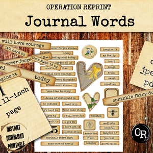 Journal Words, Phrases, Label, Cottagecore, Junk Journal, Kit, Ephemera, Printable, Digital Download